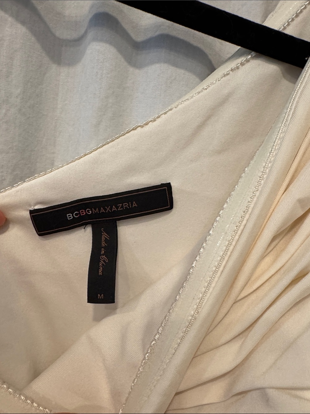 BCBGMaxAzria One-Shoulder Cream Ruched Draped Dress - Picture 2 of 2